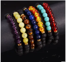 Heißer Verkauf Chakra 8mm Lavagestein Perlen Armband bunte Energie Yoga Perlenarmbänder Mix 8 Farbe