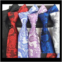 Mode aessories droppe leverans 2021 fabrik 8dot5cm klassisk polyester silke mens skinny slips navy blå w / khaki paisley jacquard vävt smal p