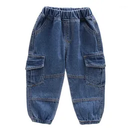 Dżinsy Baby Boy Ubrania Casual Solid Color Dzieci Dżinsowe Spodnie Vintage Elastyczna Talia Kieszonkowy Maluch Chłopcy Calça D30