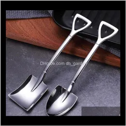 Spoons Flatware Kitchen, Dining Bar Home & Garden Drop Delivery 2021 Stainless Steel Spoon Mini Shovel Shape Coffee Ice Desserts Scoop Fruits