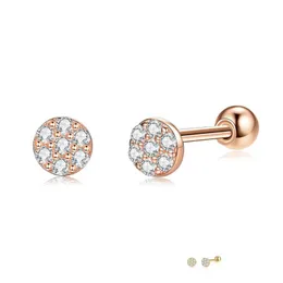 Runda 925 Sterling Silver Stud Örhängen Kvinnor Full Clear Cubic Zirconia Små örhänge Kvinnor Rose Gold Fine Smycken Gift