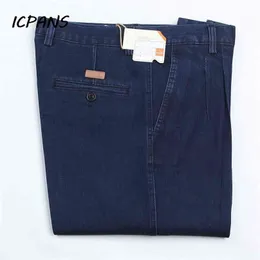 ICPANS Plus Größe 30- 42 44 Denim Jeans für Männer Herbst Klassisch Hohe Taille Gerade Lose Blau Stretch 210716