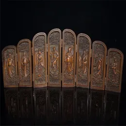Kinesisk ren hantverk (boxwood carving) åtta odödliga åtta öppna skärmdekorationer