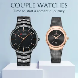 Luksusowa marka Curren Para Watch Moda Damska Wodoodporna Zegarek Quartz Casual Lover Wristwatch Relogio Masculino Set Sprzedaż 210517