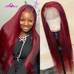 Burgundy Red Color Long silk straight Hairstyle lace front Wigs For Women Synthetic Hair High Temperature Fiber daily cosplay