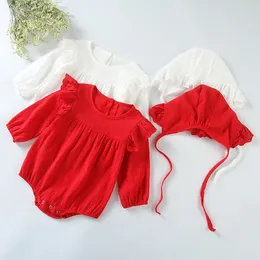 Baby Mädchen Kleidung Sets Mode Oansatz Strampler + Hut Frühling Sommer Süße Prinzessin Säuglings Kleidung 210429