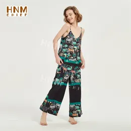 pyjama en satin femme Silk V-Neck Pajamas Set For Women Animal Print Sleeveless Vest+Pankt Suit nuisette grande taille 210809