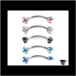 Drop Delivery 2021 Curved Eyebrow Ring Clear Cz Gem M Round Zircon Internally Threaded Nail Stainless Steel Bending Body Jewelry 16G Hip Hop