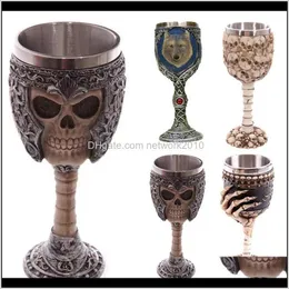 Bicchieri Bicchieri Cucina, Sala da pranzo Giardino Drop Delivery 2021 3D Gothic Skull Cup Resina in acciaio inossidabile Fly Dragon Scheletro Design per bar Pa