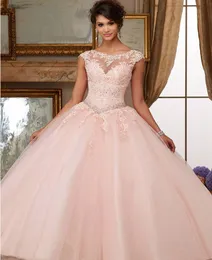 Organza Lace Beaded Appliques Ball Gown Coral Cinderella Quinceanera Klänningar Sweet 15 Dresses Vestidos de Quinceanera Anpassad Plus Size Puffy Barato