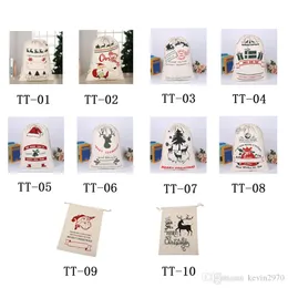 Jul Stora Orgainic Heavy Canvas Väskor Santa Sack Drawstring Bag med Reinseers Candy Sacks för barn 10 stilar 08