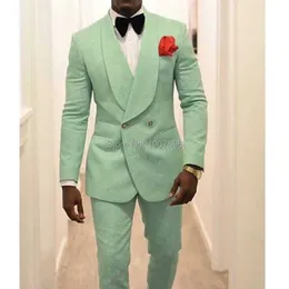 Mint Green Floral Slim Fit Mens Suits with Double Breasted for Wedding Groom Tuxedo 2 Piece Set Jacket Pants Singer Prom Stage X0608