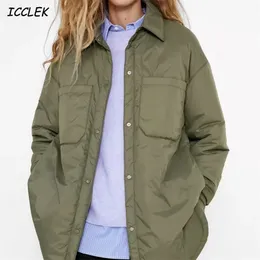 Za Koszulki damskie kur Juty Parma Ogabersa koszula płaszcze femme armigreen wierzchnia wierzchnia BF Long Sleeve Khaki Coat Trf 210916