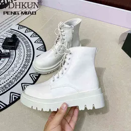 WDHKUN Size 34-43 2021 Ins Woman Real Leather Botki Moda Buty Kobieta Krótkie Zimowe Ciepłe buty Platforma Obuwie Obuwie Y1105