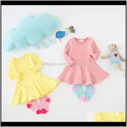 Giyim Bebek Annelik Bırak Teslimat 2021 Bebek Elbiseler 7 Kısa Şeker Renkler Uzun Kollu Pamuk Fırfır Çocuk Elbise Kızlar 9M2T RDF2K