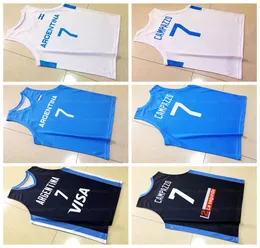 Custom facundo campazzo # 7 كرة السلة جيرسي مطبوعة أبيض أزرق أي اسم رقم الحجم XS-4XL الفانيلة قميص أعلى جودة