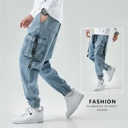 Mężczyźni Joggers Cargo Denim Spodnie Baggy Harem Japoński Streetwear Styke Męskie Kostki Harajuku Casual Hip Hop Caurs Spodnie Mężczyźni 211104