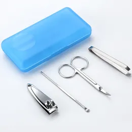 2021 4pcs Nail Clipper Set Stainless Steel Manicure Pedicure Ear Pick Clippers Travel & Grooming Kit with Case Random Color
