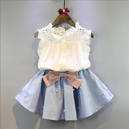 2-8 Years Kids Clothes for Girls The Bow Skirt and Lace Top Summer Suit Korean Style Children's Clothing Sets Baby Toddler Set 435 Y2