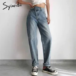 Syiwidii Необычные джинсы для женщин с высокой талией Джинсовые брюки Прямая одежда больших размеров Синяя винтажная уличная мода Весна 210708