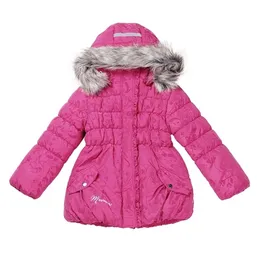 Winter Girls Jacket 3-6Y Boy Ski Suit Kids Sport Varma Coats Bomull Polyester Top Soft Fur Collar Hooded Muumi Rosa 211027