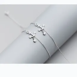 Anklets Real 925 Sterling Silver Anchor med Dainty CZ Ankel Armband Fotkedjor för Kvinnor Flickor Sommar Smycken