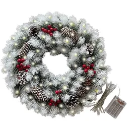 Christmas Wreath for Front Door 16 Inch Winter Snowflake Artificial Pine Cone Needle Branch Harvest Foyers Shop Windows Walls Xmas New Years Decor
