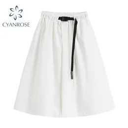 High Waist Elastic Belt Skirts Streetwear Oversized Fashion Japanese Style Harajuku Clothes Female Tide Ins Casual Clothing 210417