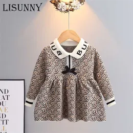 Autunno Inverno Ragazza Maglione Abito Principessa Bambini Bambino Bambini Panno Pullover Dolce Dressrs Lavorato a maglia Arco Maglione 1-5 anni 211201