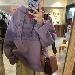 Winter chic Harajuku vintage Preppy Style hooded plus velvet sweatshirt women fashion loose casual female 210608