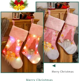 Meia de Natal com LED Light Christmas Tree Pingente Pendurado para Decorações de Natal Doces Saco de Presente HH21-471