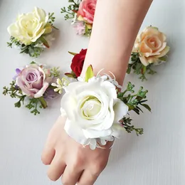 Wedding Corsages Flowers Bracelet Bridesmaids Wrist Corsage Bracelet Boutonniere Pin Marriage Wedding Witness Accessories