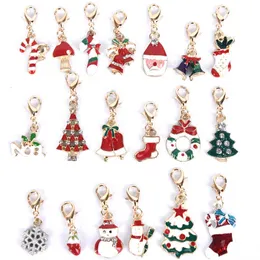 19Pcs/Lot New Enamel Christmas Decoration Tree Bell Snowman Keychains Alloy Lobster Buckle Clasp Charms Key Chains Jewelry G1019