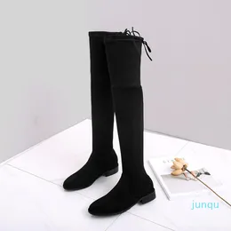 Оптовые сапоги негабаритные бедра высокого колена над женскими женские туфли женщины зима после связывания