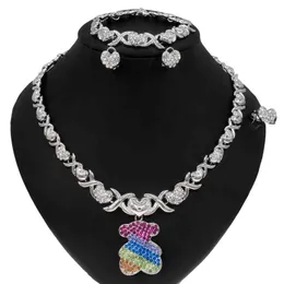 Yulaili moda argento placcato XO zircone collana da sposa progettata bellissimo set di gioielli con strass di colore nobile