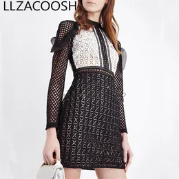 Self Portrait Runway Designer Summer Dress Black White Patchwork Lace Slim Ruffles Hollow Out Women Mini Dress 210514