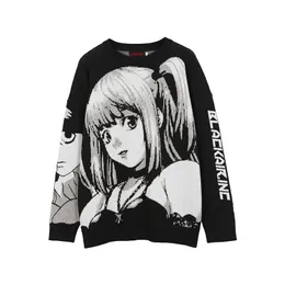 ATSUNNY Hip Hop Streetwear Vintage Style Harajuku Knitting Sweater Anime Girl Knitted Death Note Pullover 210918