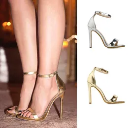 Bombas de mujer Sexy Stiletto Tacones altos Zapatos Damas Open Toe Sandalias de verano Sliver Gold Strippers Zapatos de mujer Tamaño grande 43 X0526