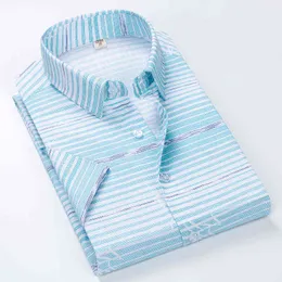 Camicia da lavoro estiva da lavoro colletto quadrato a maniche corte plus size camicie da uomo formali a righe in twill solido senza dissolvenza G0105