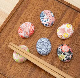 Kształt fasoli japońskie pałeczki spoczywa ceramiczna łyżka stojak nóż widelec uchwyt do domu restauracja ręcznie malowane 6 kwiatowy wzór SN5600