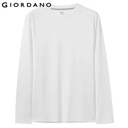 GiordanoメンズTシャツ2パック長袖ソリッドTee Shirt Homme 100％コットンパック2カミセタマスコリンマルチカラーTシャツ男性Y0322