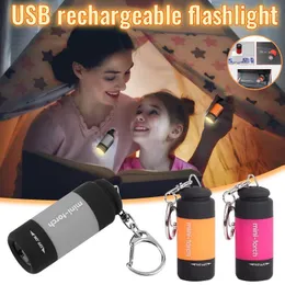 Ficklampor Torches Mini-Torch 0.3w 25Lum USB Uppladdningsbar LED-facklampa Keychain Linternas Recargable Mini