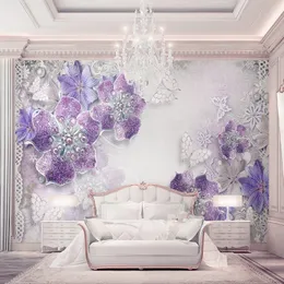 Benutzerdefinierte 3d hohe qualität stereo lila blumen schlafzimmer wallpaper design tv bunter hintergrund moderne dekor