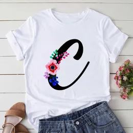 Kvinnors Brev A-Z Tryckt T-shirt Tjej Harajuku Kortärmad O-Neck T-shirt Kvinna Sommar TEE Top Femme Tshirt, Drop Ship X0527