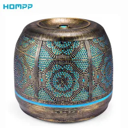 Aroma Diffuser 500ml Bronze Metal Aromatherapy for Essential Oil 7 Color Fragrance Lamp Humidifier Baby Office Home 210724