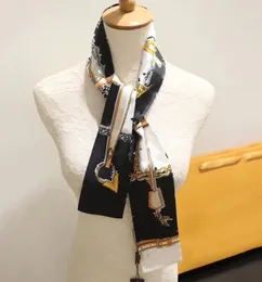 最新 - 良いQualtiy Size 120x9cm夏のヘッドバンドブランドのスカーフフレンチデザイン花の手紙パターンプリントシルクスカーフ女性ギフトA-110