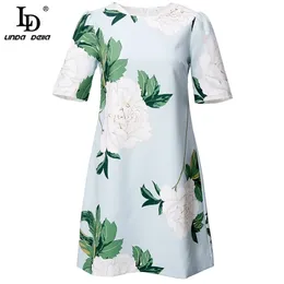 Модный дизайнер лето мини-платье женщины с коротким рукавом цветок печатание вскользь дамы старинные Vestidos 210522