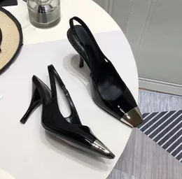 Koreanische Mode T-Bühne Damen formelle Schuhe schwarz und weiß High Heels 9 cm so Kate Metall Stahlkopf Lackleder Komplettpaket 35-41