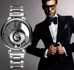 腕時計音楽ノート表記の腕時計ステンレス鋼腕時計高級ファッション男性女性ユニセックスウォッチシルバードロップシップリロース