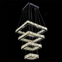 Chandeliers 2021 Modern Square Chandelier Long Rectangle Crystals LED Lamp Hanging Light Fixtures Adjustable Cristal Lustre Lighting